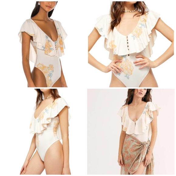 Free People Women’s Bodysuit w/Button Front & Ruffle Detail NWT, Large - Picture 2 of 16